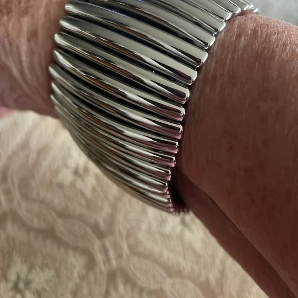 Cookie Lee Stretch Bracelet 1 3/4” width silver tone - Picture 2 of 3